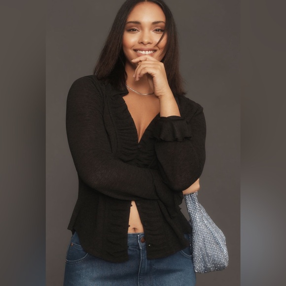 Anthropologie Long-Sleeve Textured Button-Front Blouse - Picture 3 of 14